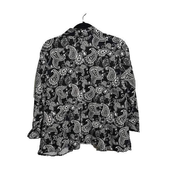 CJ Banks Black Paisley Linen Blend Long Sleeve Cardigan Top Womans Plus Size 1X - Picture 2 of 4